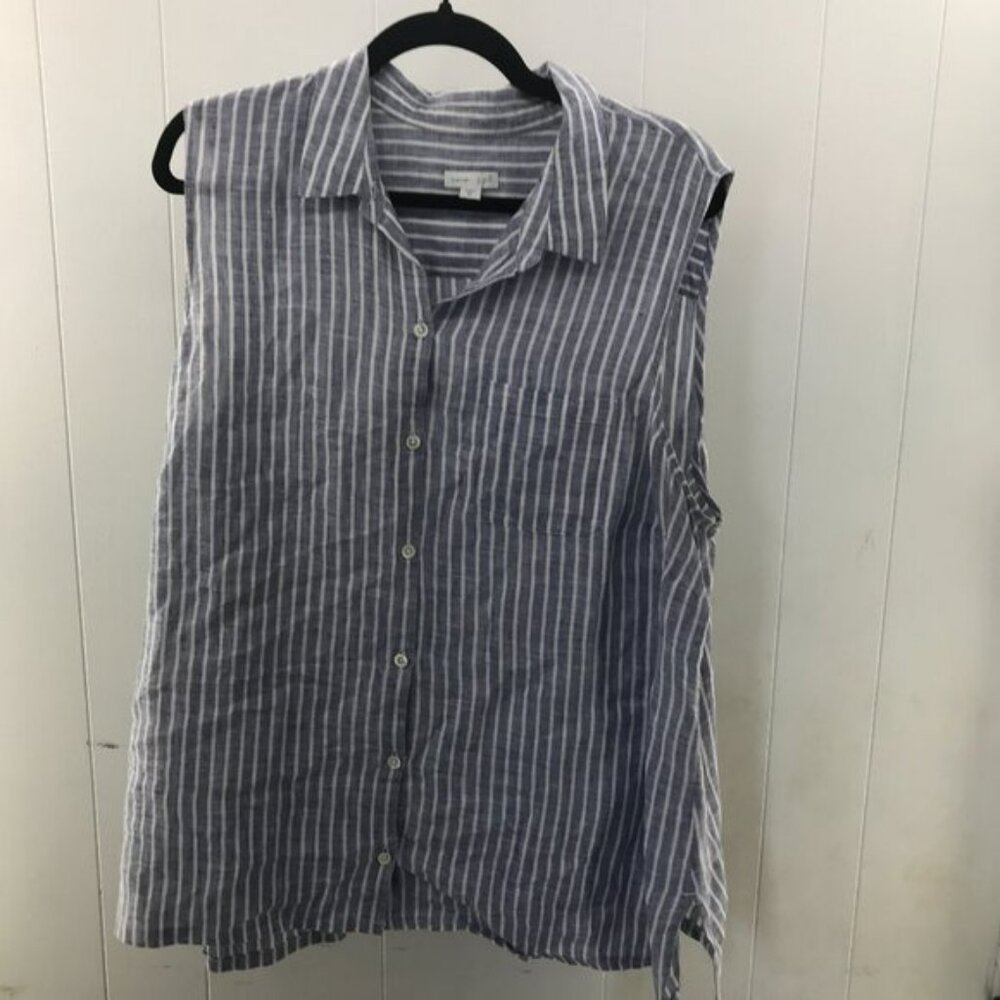 J. Jill 100% linen blue & white striped sleeveless button down top size XL